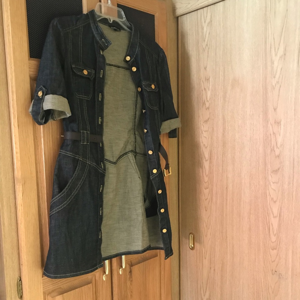 Bebe mini jean dress size xs gold buttons